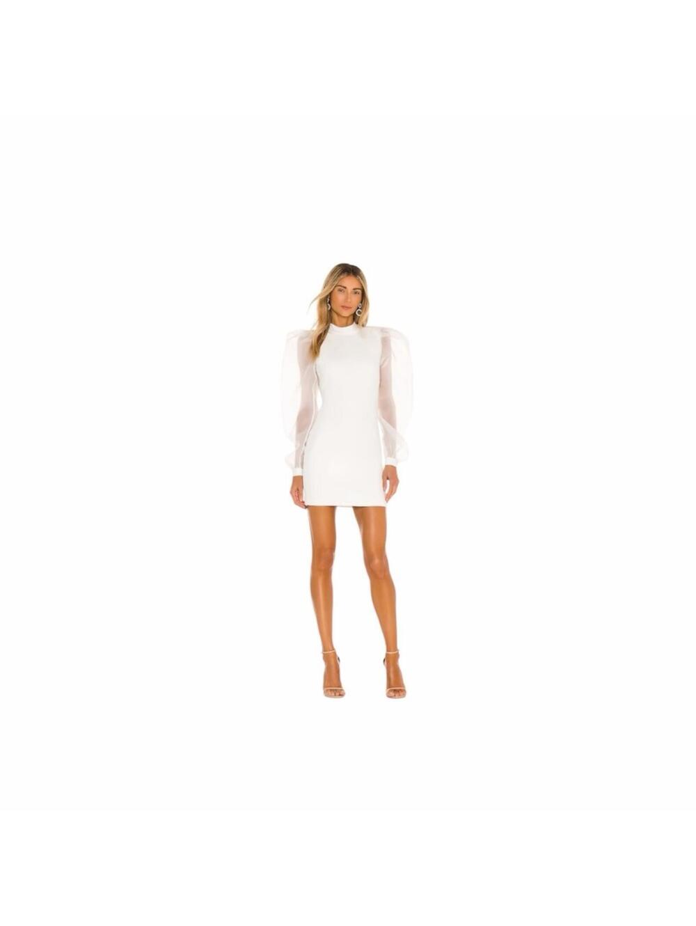 NBD White Mini Dress with Sheer Statement Sleeves Bao Dress in Ivory